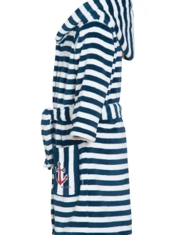 Badjas donkerblauw/wit