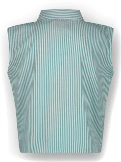 Blousetop lichtblauw/wit