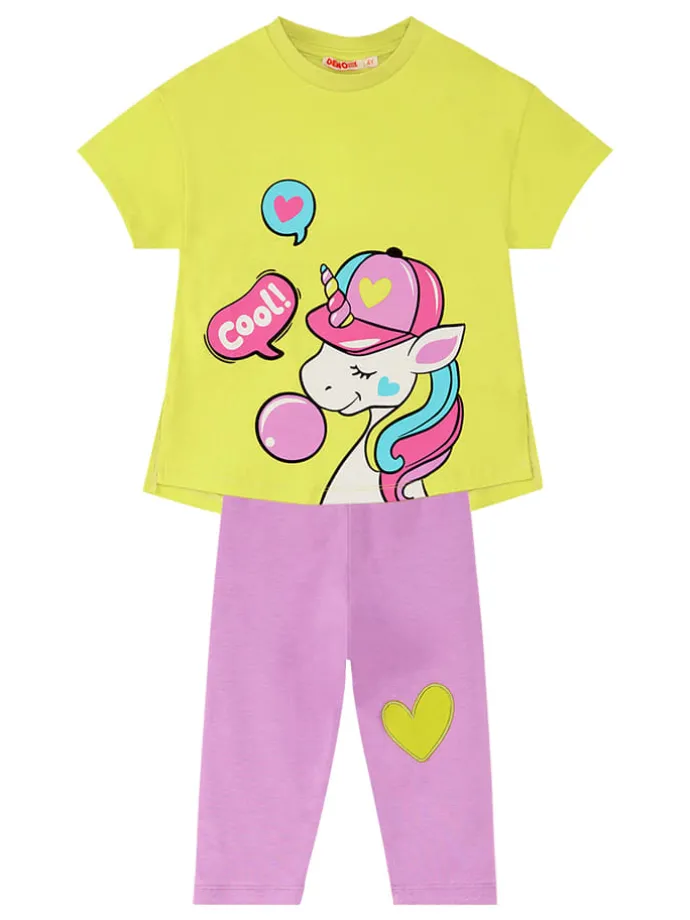 2-delige outfit "Cool Unicorn" geel/paars