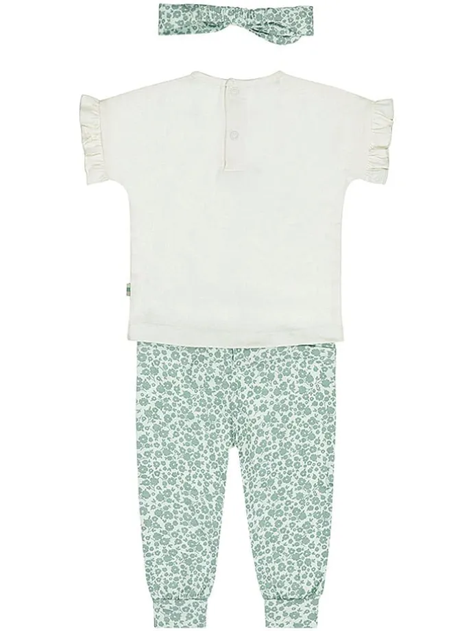 3-delige outfit crème/turquoise