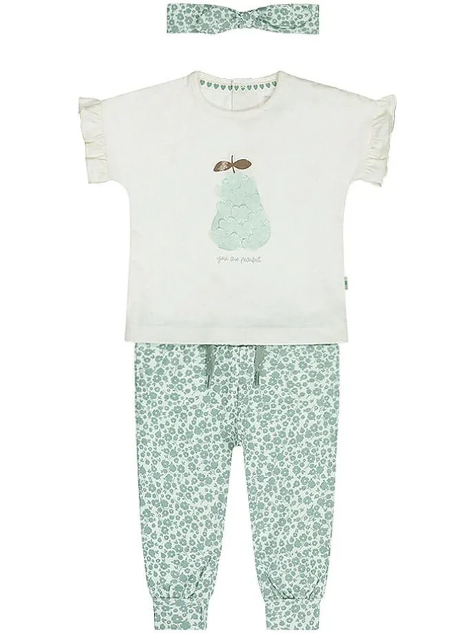 3-delige outfit crème/turquoise