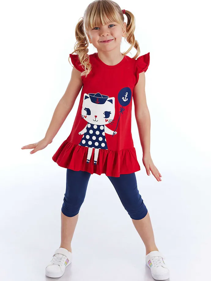 2-delige outfit "Sailor Cat" rood/donkerblauw