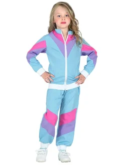 2-delige outfit "80's Trainingspak" blauw/paars/roze