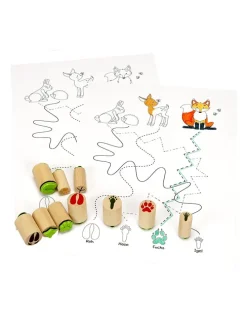 10-delige set: houten stempelset "Dierensporen" naturel/groen