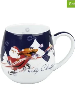 2-delige set: kopjes "Merry Christmas - Kerstman" blauw/rood - 420 ml