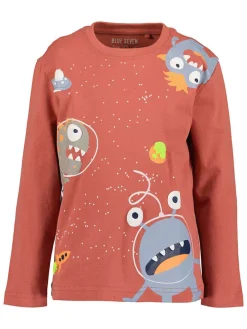 2-delige set: longsleeves koraalrood/donkerblauw
