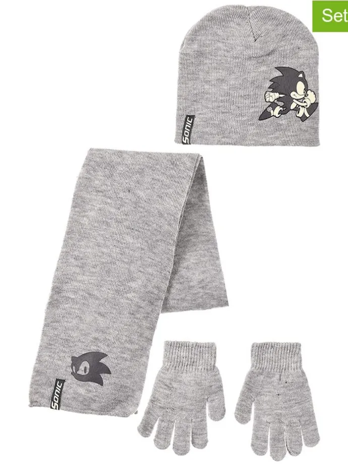 3-delige set: muts, handschoenen & sjaal "Sonic" grijs