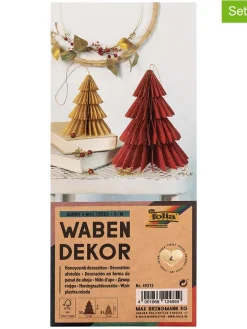 2-delige set: papieren boompjes "Hygge Xmas Trees" beige/rood