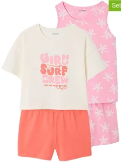 2-delige set: pyjama's rood/lichtroze/crème