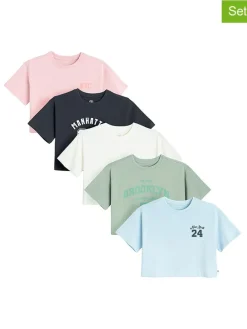 5-delige set: shirts donkerblauw/lichtroze/wit
