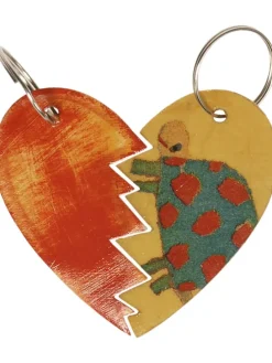 6-delige set: sleutelhangers "Hart" naturel