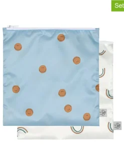 2-delige set: snacktassen blauw/crème - (L)17 x (B)18 cm