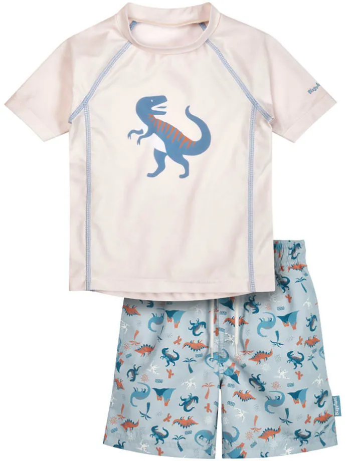 2-delige zwemoutfit "Dino" crème/lichtblauw