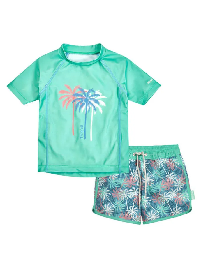 2-delige zwemoutfit "Palmen" groen/blauw