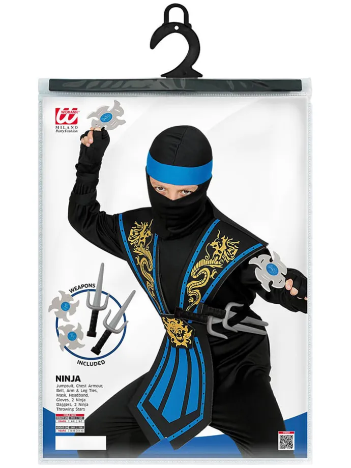 10-delig kostuum "Kombat Ninja" blauw/zwart