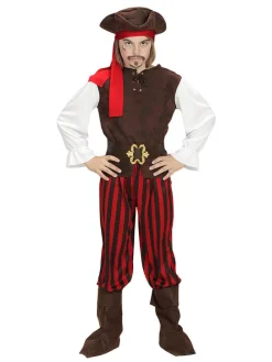 6-delig kostuum "Piraat van het Caribisch gebied" bruin/rood