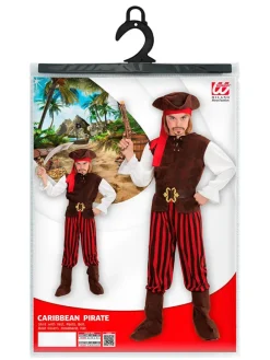 6-delig kostuum "Piraat van het Caribisch gebied" bruin/rood