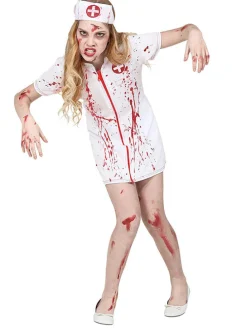 2-delig kostuum "ZOMBIE ZUSTER" wit/rood