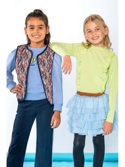Doorgestikte bodywarmer "Ginny" donkerblauw/bruin/geel