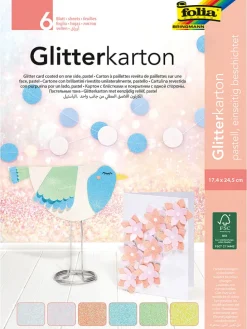 Glitterkarton "Pastel" meerkleurig - 6 vellen - (L)24 cm