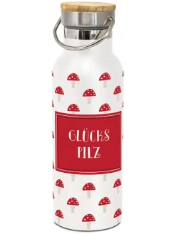 Isoleerfles "Viel Glück" wit/rood - 750 ml