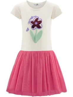 Jurk crème/roze/bruin