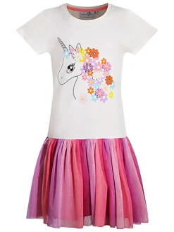 Jurk wit/roze/paars