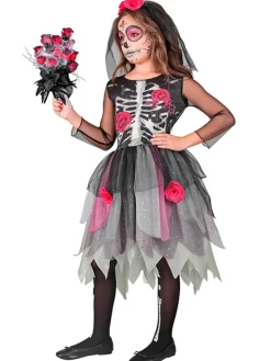 Kostuum "FLOWER SKELET GIRL" grijs/roze