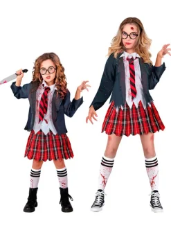 Kostuum "ZOMBIE SCHOOLMEISJE" donkerblauw/rood