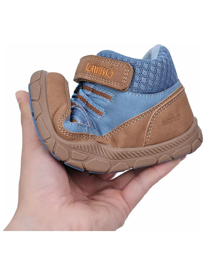 Leren barefootschoenen blauw/lichtbruin