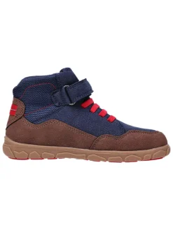 Leren barefootschoenen donkerblauw/lichtbruin