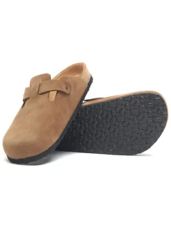 Leren clogs zandkleurig