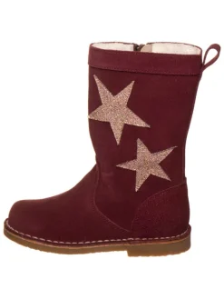 Leren laarzen donkerrood/goudkleurig