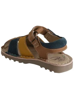 Leren sandalen lichtbruin/blauw/geel