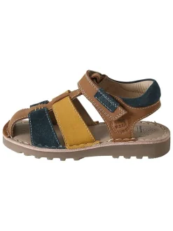 Leren sandalen lichtbruin/blauw/geel