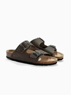 Leren slippers "Bali" bruin