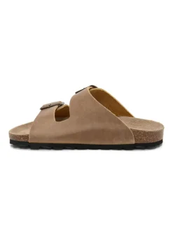 Leren slippers beige