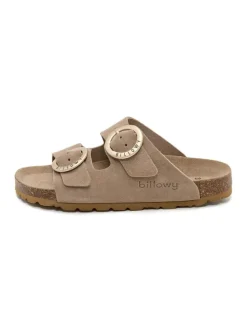 Leren slippers beige