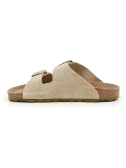 Leren slippers beige