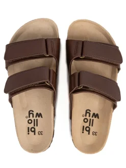 Leren slippers bruin