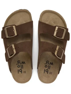 Leren slippers bruin