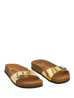 Leren slippers goudkleurig