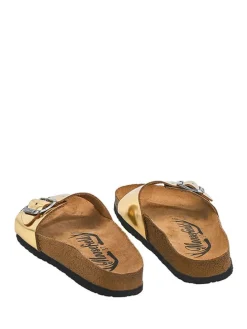 Leren slippers goudkleurig