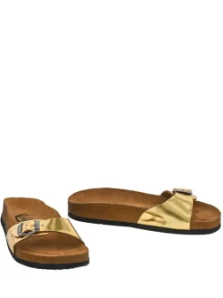 Leren slippers goudkleurig