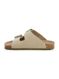 Leren slippers kaki