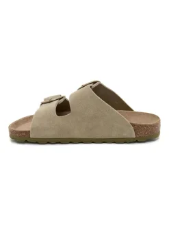 Leren slippers kaki