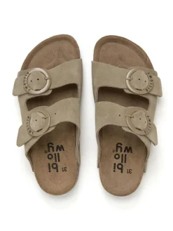 Leren slippers kaki