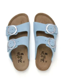 Leren slippers lichtblauw