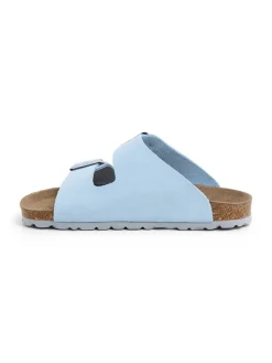 Leren slippers lichtblauw