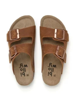 Leren slippers lichtbruin
